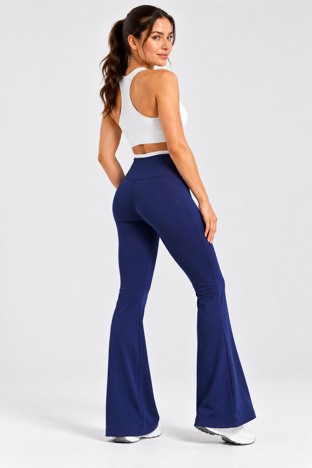 Contrast Waist Flare Pants