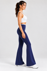 Contrast Waist Flare Pants